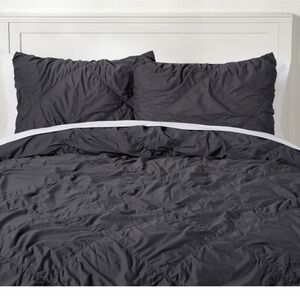 NEW Pottery Barn Dorm Organic Ruched Diamond Duvet Cover Twin Charcoal Gray